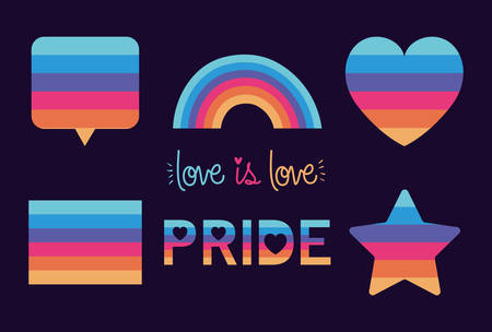 lgbt bubble heart flag star and rainbow design, Pride day love sexual orientation and identity theme Vector illustrationのイラスト素材