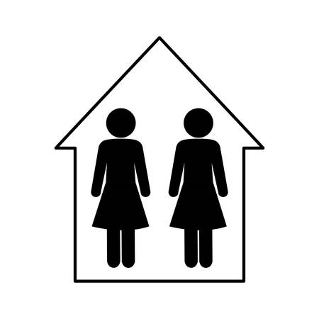 Women avatars inside house silhouette style icon design of Stay at home theme Vector illustrationのイラスト素材