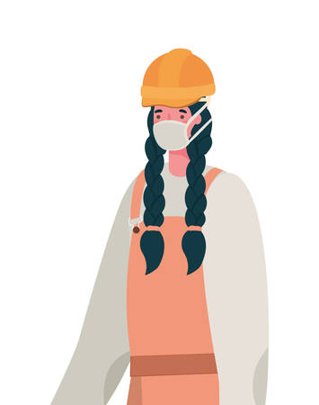 Female constructor with mask design, Workers occupation and job theme Vector illustrationのイラスト素材