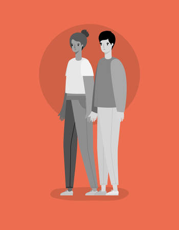 Woman and man avatar in gray colors design, Person people and human theme Vector illustrationのイラスト素材