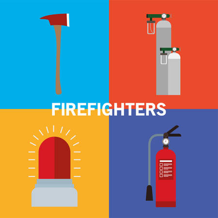 siren extinguisher oxygen cylinders and axe design, Firefighters and emergency theme Vector illustrationのイラスト素材