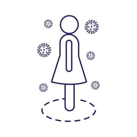 Woman social distancing line style icon design of Keep your distance medical care and covid 19 virus theme Vector illustrationのイラスト素材