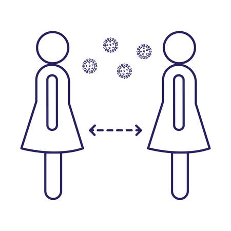 Social distancing between women line style icon design of Keep your distance medical care and covid 19 virus theme Vector illustrationのイラスト素材