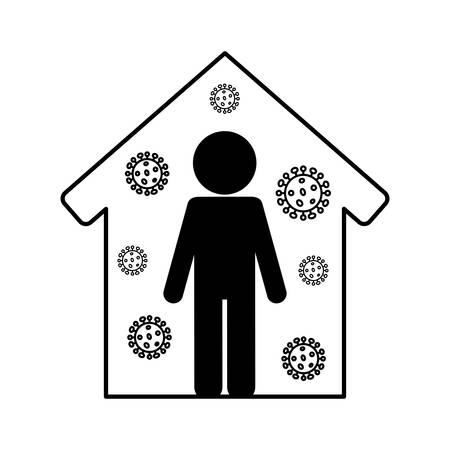 Avatar inside house silhouette style icon design of Stay at home and covid 19 virus theme Vector illustrationのイラスト素材