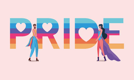 Men cartoons with costumes and lgtbi pride text design, Pride day love sexual orientation and identity theme Vector illustrationのイラスト素材