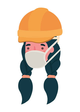 Female constructor with mask design, Workers occupation and job theme Vector illustrationのイラスト素材