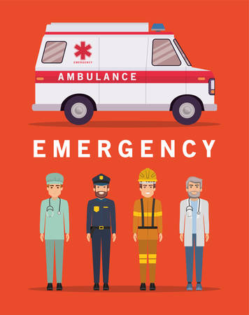 Ambulance paramedic police firefighter and doctor design, Life guard emergency and rescue theme Vector illustrationのイラスト素材