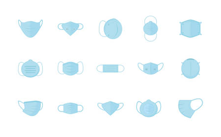 Blue face masks set design of Medical care and covid 19 virus theme Vector illustrationのイラスト素材