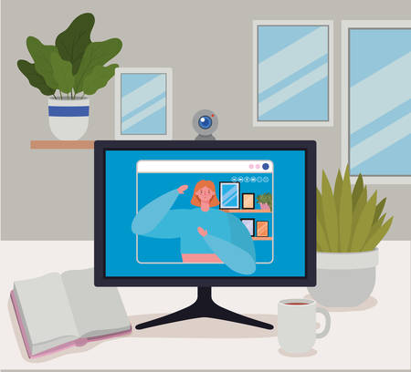 Woman avatar on computer in video chat design, Call online conference and webcam theme Vector illustrationのイラスト素材