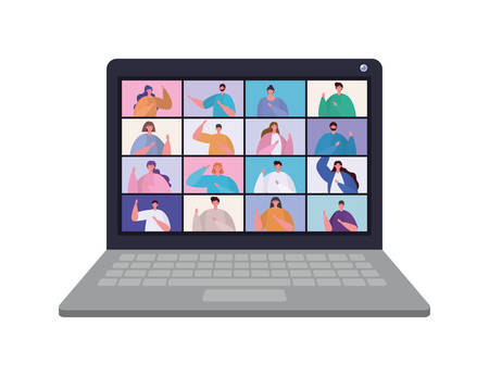 People avatars on laptop in video chat conference design, Call online and webcam theme Vector illustrationのイラスト素材