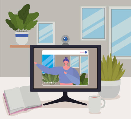 Woman avatar on computer in video chat design, Call online conference and webcam theme Vector illustrationのイラスト素材