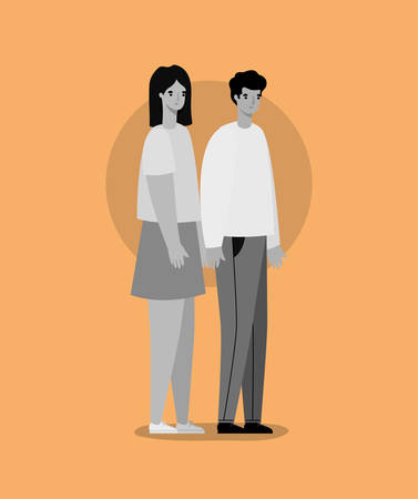 Woman and man avatar in gray colors design, Person people and human theme Vector illustrationのイラスト素材