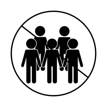 Ban on gathering people silhouette style icon design of Keep your distance medical care and covid 19 virus theme Vector illustrationのイラスト素材