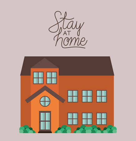 Stay at home and orange house building design of Covid 19 virus theme Vector illustrationのイラスト素材