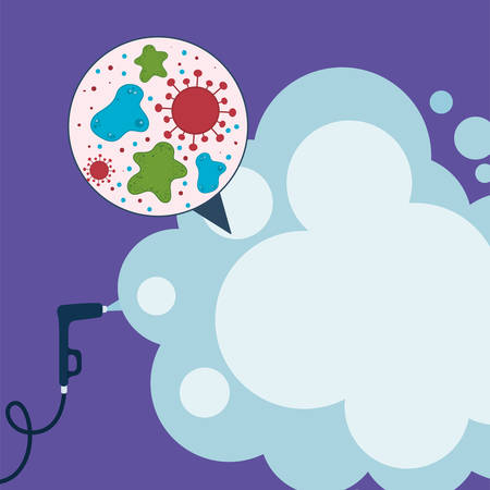 Spray hose and smoke with covid 19 virus design, Disinfects clean antibacterial and hygiene theme Vector illustrationのイラスト素材