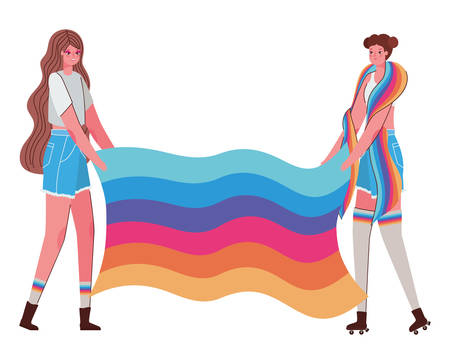 Women cartoons with costumes and lgtbi flag design, Pride day love sexual orientation and identity theme Vector illustrationのイラスト素材