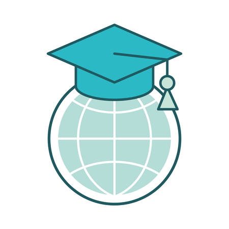 global sphere with graduation cap line and fill style icon design, Education online and elearning theme Vector illustrationのイラスト素材