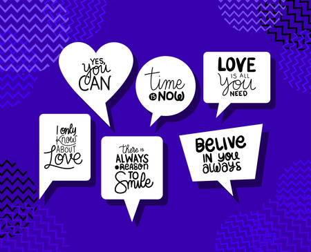 Bubbles set design of Quote phrase text and positivity theme Vector illustrationのイラスト素材