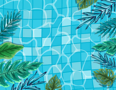 pool with leaves top view design, Summer vacation and tropical theme Vector illustrationのイラスト素材