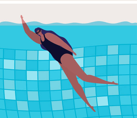 girl cartoon swimming on pool design, Summer vacation and tropical theme Vector illustrationのイラスト素材