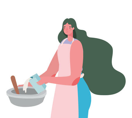 Woman cartoon cooking with bowl and apron design, Cook kitchen eat and food theme Vector illustrationのイラスト素材