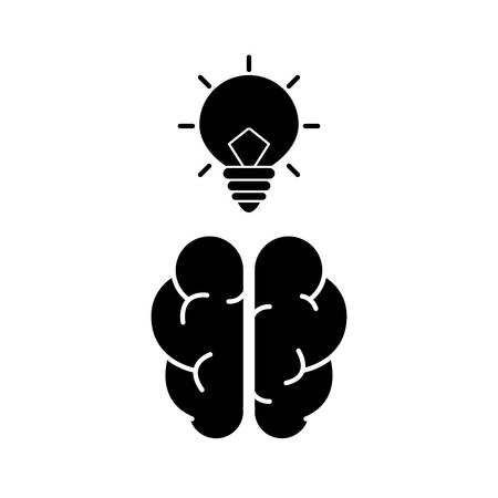 brain with light bulb silhouette style icon design, Innovation idea and creativity theme Vector illustrationのイラスト素材