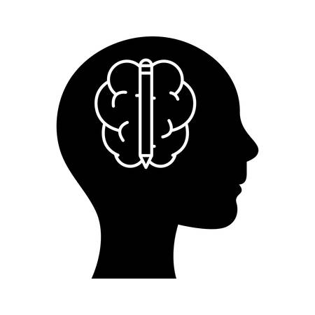 human head with brain and pencil silhouette style icon design, Innovation idea and creativity theme Vector illustrationのイラスト素材