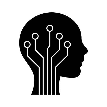 circuit inside human head silhouette style icon design, Innovation idea and creativity theme Vector illustrationのイラスト素材