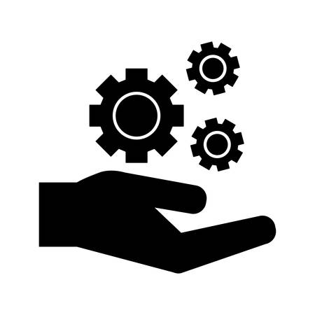 Gears over hand silhouette style icon design, construction work repair machine part technology industry and technical theme Vector illustrationのイラスト素材