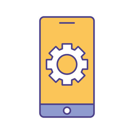 gear inside smarpthone line and fill style icon design, Innovation idea and creativity theme Vector illustrationのイラスト素材