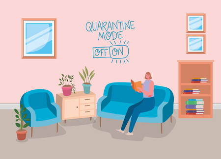Woman cartoon reading book on couch design of Stay at home and activities theme Vector illustrationのイラスト素材