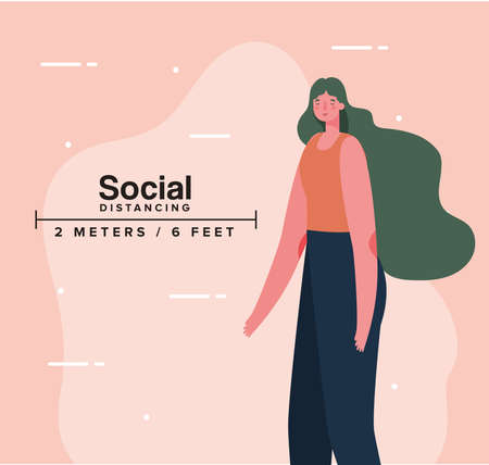 Social distancing of woman design of Covid 19 virus theme Vector illustrationのイラスト素材