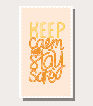 keep calm and stay safe lettering design of Happiness positivity and covid 19 virus theme Vector illustrationのイラスト素材