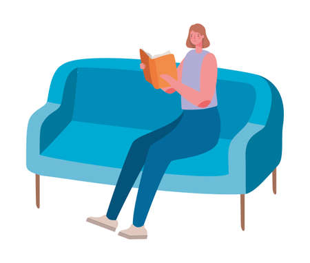 Woman cartoon reading book on couch design, Education literature and read theme Vector illustrationのイラスト素材
