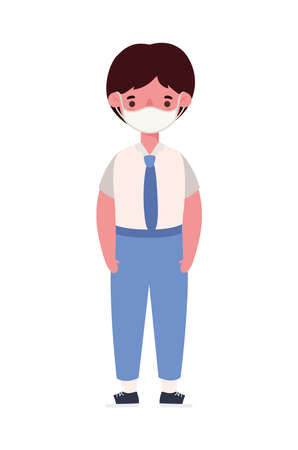 Boy kid with medical mask and uniform design, Back to school theme Vector illustrationのイラスト素材