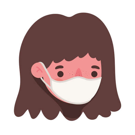 girl head with mask design of medical care and covid 19 virus theme Vector illustrationのイラスト素材