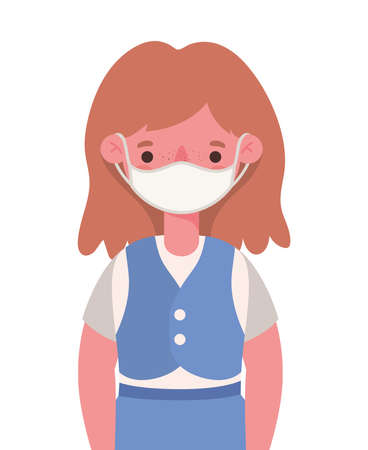 Girl kid with uniform medical mask design, Back to school and social distancing theme Vector illustrationのイラスト素材