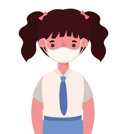Girl kid with uniform medical mask design, Back to school and social distancing theme Vector illustrationのイラスト素材