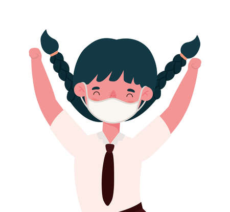 Girl kid with medical mask and uniform design, Back to school theme Vector illustrationのイラスト素材