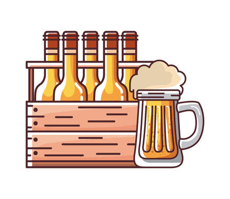 Beer bottles box and glass design, Pub alcohol bar brewery drink ale and lager theme Vector illustrationのイラスト素材