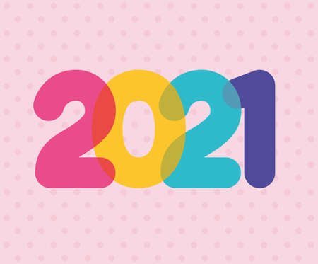 Happy new year 2021 multicolored numbers design, Welcome celebrate greeting card happy decorative and celebration theme Vector illustrationのイラスト素材