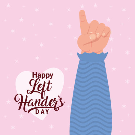 first sign with hand with happy left handers day text design of Holiday and message theme Vector illustrationのイラスト素材