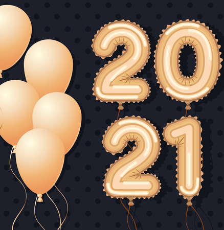 Happy new year 2021 gold balloons with confetti design, Welcome celebrate greeting card happy decorative and celebration theme Vector illustrationのイラスト素材