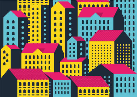 Yellow blue and pink city buildings landscape background design, Abstract geometric architecture and urban theme Vector illustrationのイラスト素材