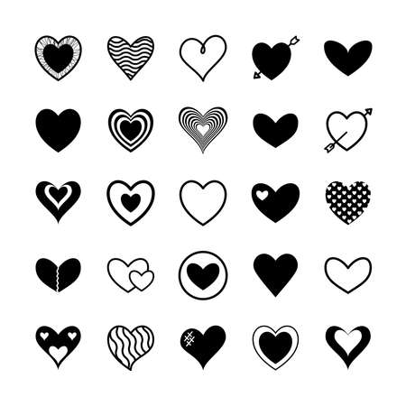 Hearts silhouette style icon set design of love passion and romantic theme Vector illustrationのイラスト素材