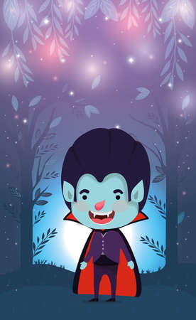 halloween season scene with boy costume dracula vector illustration designの写真素材