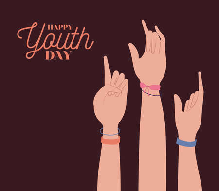 hands up of happy youth day design, Young holiday and friendship theme Vector illustrationのイラスト素材