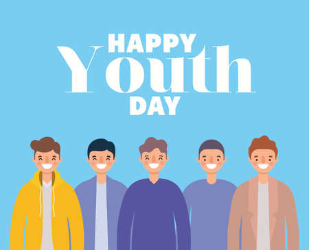 men cartoons smiling of happy youth day design, Young holiday and friendship theme Vector illustrationのイラスト素材
