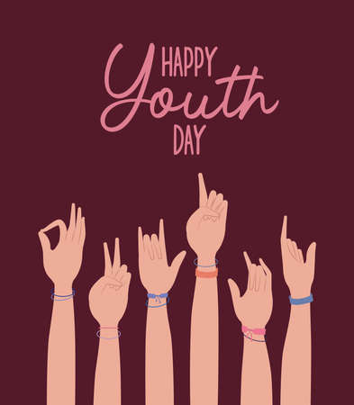 hands up of happy youth day design, Young holiday and friendship theme Vector illustrationのイラスト素材