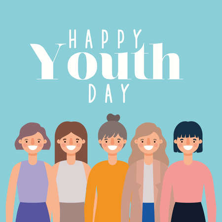 women cartoons smiling of happy youth day design, Young holiday and friendship theme Vector illustrationのイラスト素材